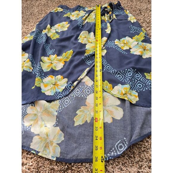 SO Juniors Plus XXL Floral Faux Wrap Midi Skirt Navy Blue Yellow Hibiscus Rayon - Picture 8 of 9